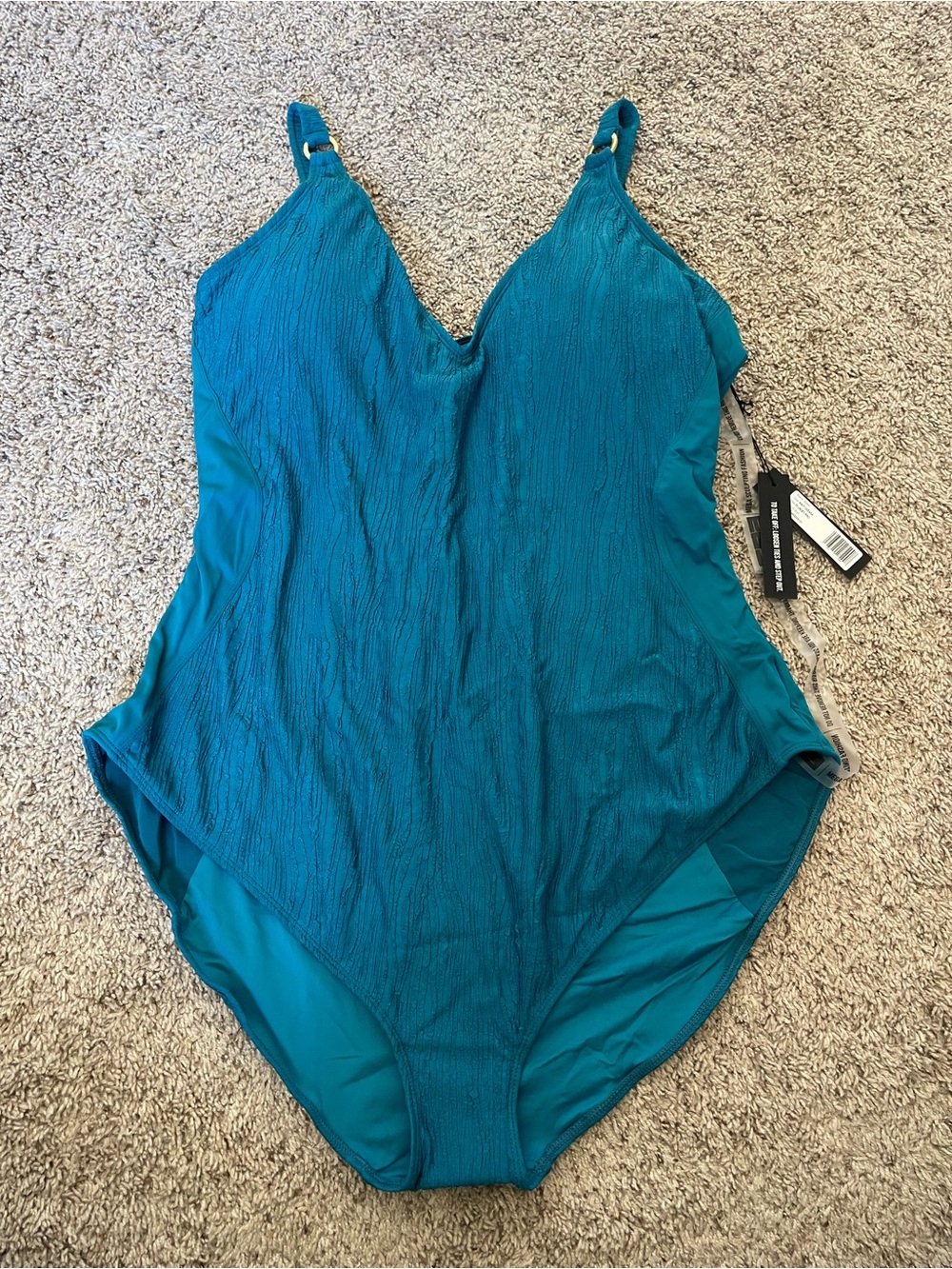 TA3 Plungey Ring One-Piece Swimsuit Wavy Oceana 4X Short NWT